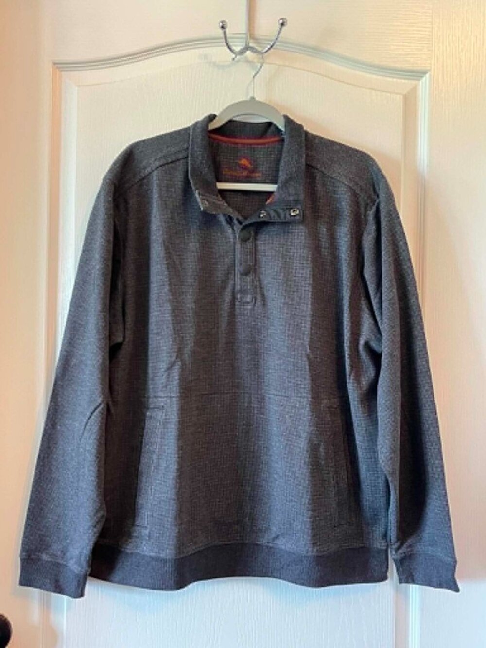 Tommy Bahama Sweater Men's XL Long Sleeve 1/4 Snap Pullover Mock Neck Gray Black